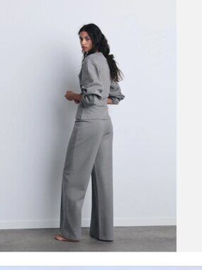 NWT Zara Interlock Wide-Leg Sweatpants With Opening Gray Size S
